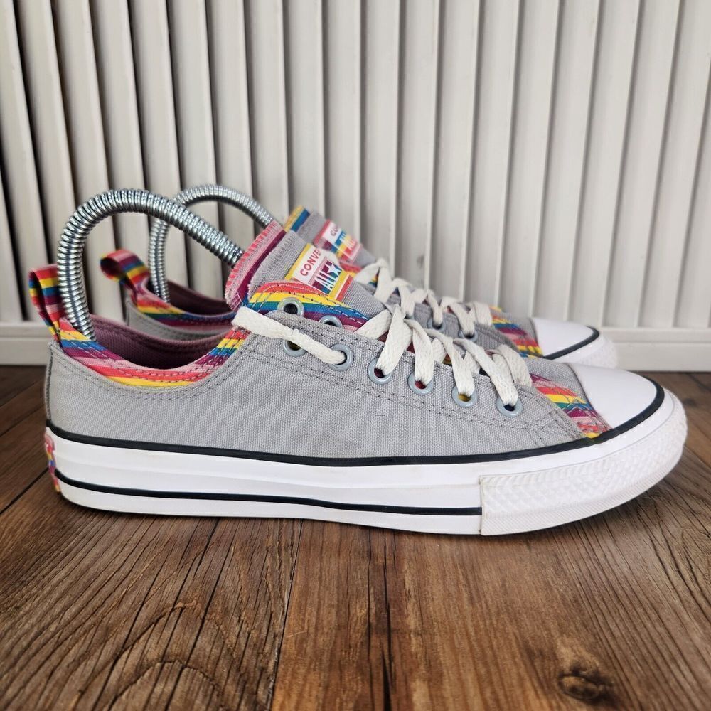 Converse CTAS Junior Sz 5 Gray Rainbow Layered Double Tongue Canvas Skate Shoes